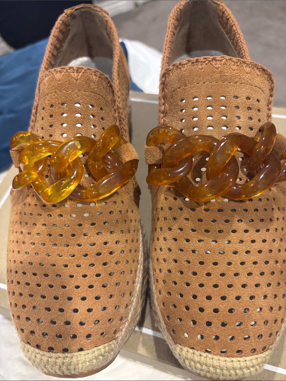 Dolce Vita Tan Suede Espadrille Loafer with Amber Chain - Picture 2 of 5